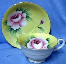 Yellow with Rich Pink Flower - Porcelain Pottery Cup and Saucer