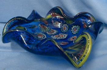 ART GLASS Millefiori Cobalt Blue Murano Glass Bowl - Awesome Art Glass
