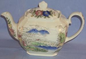 Colorful English Country Scene Porcelain Tea Pot