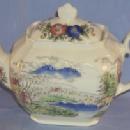 Colorful English Country Scene Porcelain Tea Pot