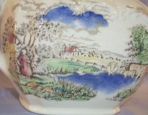 Colorful English Country Scene Porcelain Tea Pot