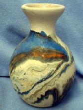 Nemadji Indian Art Pottery Vase - Blue Gray Orange Mission Swirl