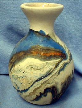 Nemadji Indian Art Pottery Vase - Blue Gray Orange Mission Swirl