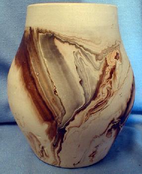 Nemadji Indian Art Pottery Bulbous Vase - Brown Gray Mission Swirl
