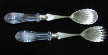 Victorian Silver & Cut Glass Crystal Servers - Classic Antique Spoon & Fork