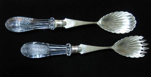 Victorian Silver & Cut Glass Crystal Servers - Classic Antique Spoon & Fork