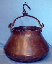 Hand Wrought Copper Cooking Kettle w/Fancy Bail - Antique metalware
