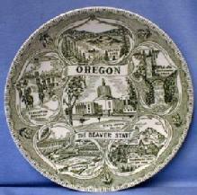 old OREGON Souvenir Plate BEAVER STATE - Pottery Porcelain