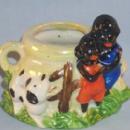 Black Americana Porcelain CHILDREN & DOG Match Holder / Planter - Ethnographic