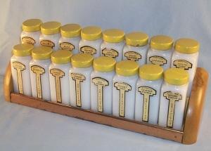 Complete Sixteen Piece Milk Glass SPICE SET on Rack