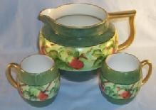 LIMOGES Signed Porcelain Lemonade Pitcher with 2 Matching Cups