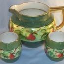 LIMOGES Signed Porcelain Lemonade Pitcher with 2 Matching Cups