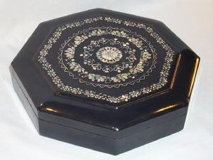 MOTHER-OF-PEARL Decorated Enameled Wood Jewelry Box