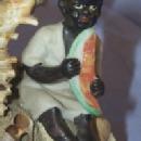 Bisque BLACK BOY WITH WATERMELON On SeaShell Figural Image - Ethnographic