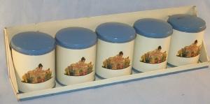 5 Piece Metal SPICE CANNISTER SET on Metal Hanging Rack - Metalware