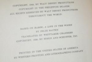 Walt Disney's BAMBI Illustrated Hard Cover Book - Paper