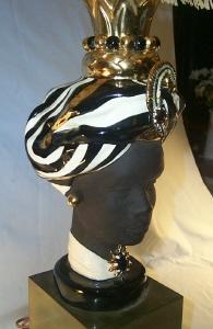 Black Lady Head Bust Table Lamp - Ethnographic