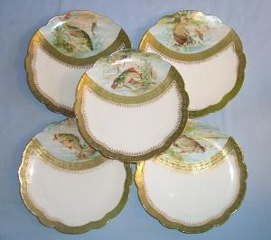 Five Austrian Porcelain FISH PLATES