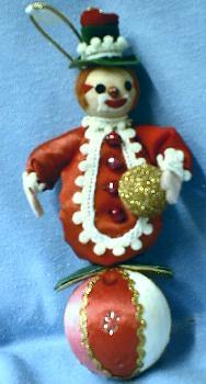 CLOWN on Ball Ornament - Vintage Figural Holiday Misc