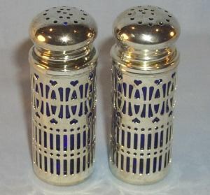 COBALT Glass Salt and Pepper Shakers in Chromed Metal Holders