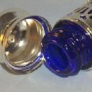 COBALT Glass Salt and Pepper Shakers in Chromed Metal Holders