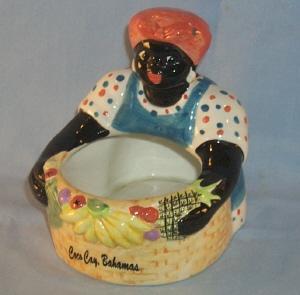 LADY WITH BASKET Porcelain Advertising Planter - Ethnographic