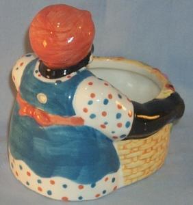 LADY WITH BASKET Porcelain Advertising Planter - Ethnographic