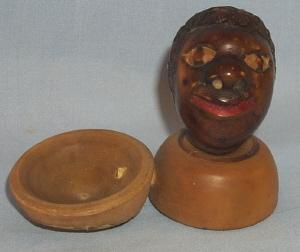Black Americana Hand Carved Head Figure Salt Dip - Ethnographic