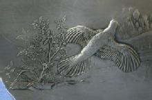 old vintage Wendell August PARTRIDGE Charger Plate - Stainless Clad Hammered Aluminum - metalware