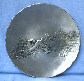 Wendell August PARTRIDGE Charger Plate - Stainless Clad Hammered Aluminum - metalware