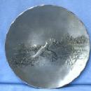 old vintage Wendell August PARTRIDGE Charger Plate - Stainless Clad Hammered Aluminum - metalware