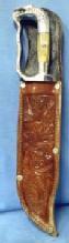 Large Knife with Sheath FANCY Engraved Blade