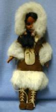 vintage Eskimo Doll - Hard Plastic 1950s Alaska Souvenir Real Fur Cloths - toys