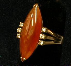 old Cornelian & Diamond Ring - Vintage 14KT Jewelry