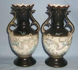 Two DRAGONWARE Latticed Porcelain Vases