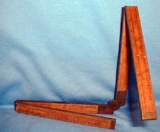 old Hamlett Rule & Level Co. Folding Wood & Brass Rule - Vintage Misc Tool