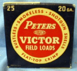 PETERS Victor 20 GA. Shotgun Shell Box with Paper Shells - Vintage Sporting Collectible