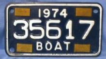 old Michigan Boat License - 1974 Tin Sporting Metalware