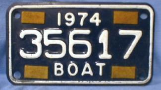old Michigan Boat License - 1974 Tin Sporting Metalware