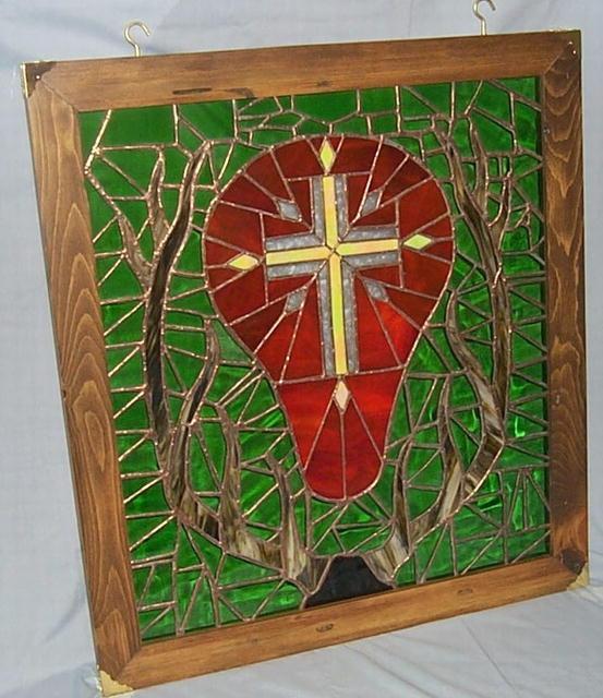 JAGERMEISTER Symbol Stained Glass in Wooden Frame - Misc.