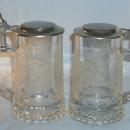 Pair of Etched Pheasant and Elk German Glass Drinking Mugs