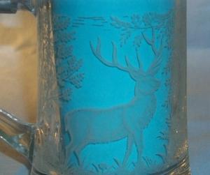Pair of Etched Pheasant and Elk German Glass Drinking Mugs