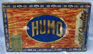 Tobacco HUMO Cigar Box with Glass Lid - Detroit Michigan Tin Cigar Display Box - Tobacciana