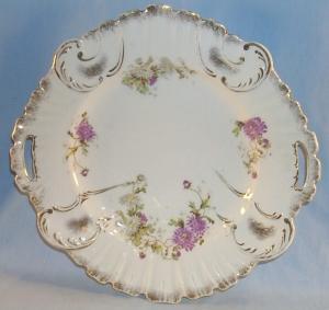Two Handled Purple Flower Porcelain Serving Plate