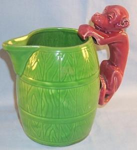 Unusual MONKEY Handled Green Pottery Milk Pitcher