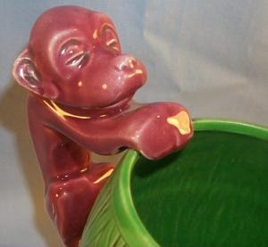 Unusual MONKEY Handled Green Pottery Milk Pitcher