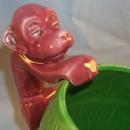 Unusual MONKEY Handled Green Pottery Milk Pitcher