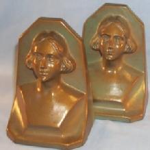 WOMAN Bust Bronze Finished Grey Metal Bookends - Metalware