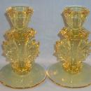 FOSTORIA Yellow BAROQUE Depression Glass Candlesticks