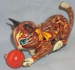 Marx ROLL OVER CAT Tin Wind Up Toy